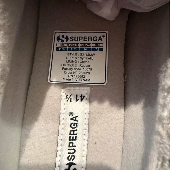NWT Superga Ecru Faux Shearling Slip-On Lace Up Sneakers size 10 - Picture 8 of 9